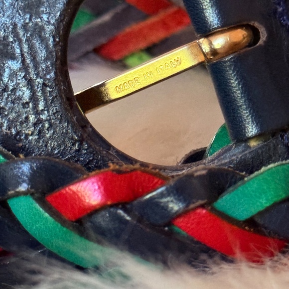 Vintage Italian braided leather belt navy green red woven adjustable main image 5